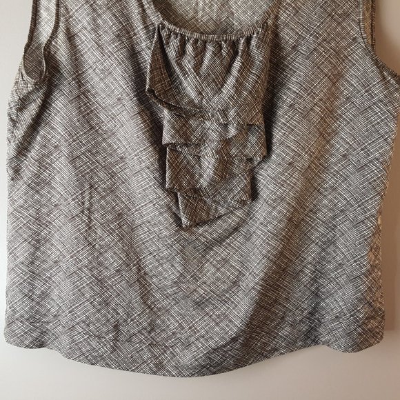 Talbot's Petite Cotton Silk Sleeveless Blouse Ruffle | Tan, Black, Brown | 12P - Picture 3 of 11